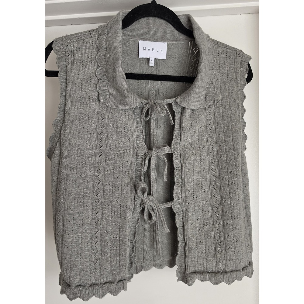 Mable Women Open-Front Vest Size L Grey Solid Collared Sleeveless